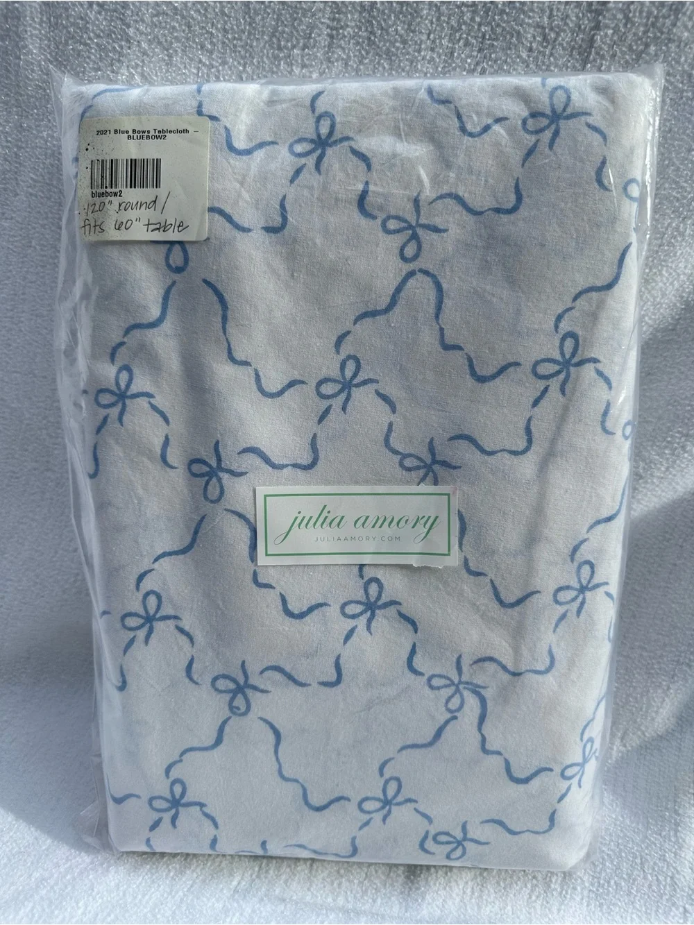 New Julia Amory Blue Bow Ribbon Print Tablecloth 120”